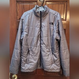 The Northface mens sz L puffer coat cinched cuffs zip side pockets blk logo